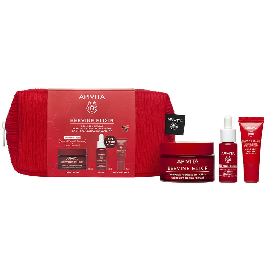 Pack promocional de Apivita: Crema ligera Beevine Elixir de 50 ml, sérum GRATIS de 10 ml y crema para ojos y labios de 5 ml