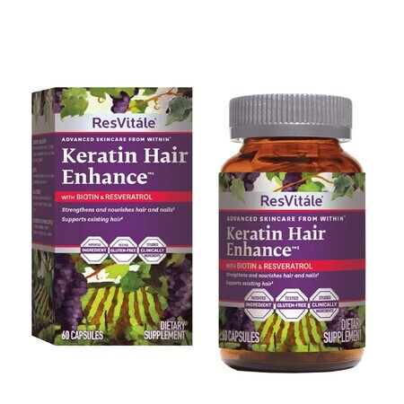 Resvitale Keratin Hair Enhance, Keratina Con Biotina Y Resveratrol, 60 Cps