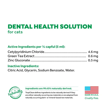 Aditivo para el agua TropiClean para el cuidado bucal de los gatos, 473 ml