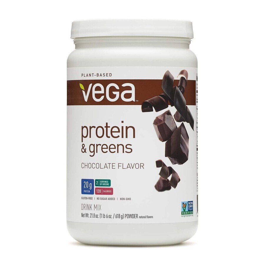 Vega Protein And Greens, Proteína vegetal y verduras, sabor chocolate, 618 G