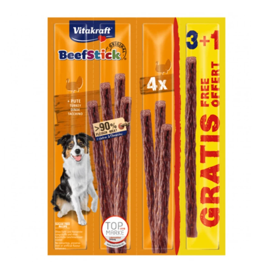 Vitakraft – pałeczki wołowe dla psów z indykiem, 48 g, promocja 3+1: ceny i cechy