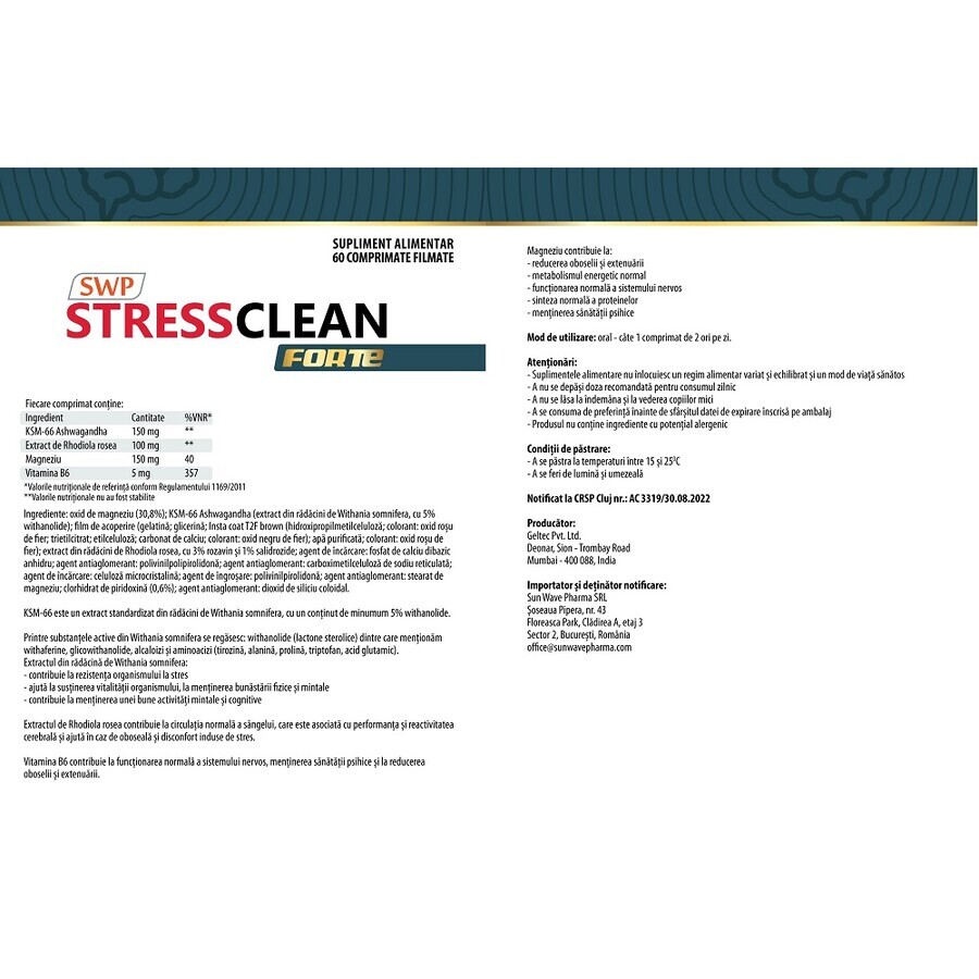 Stressclean Forte, 60 comprimidos, Sun Wave Pharma