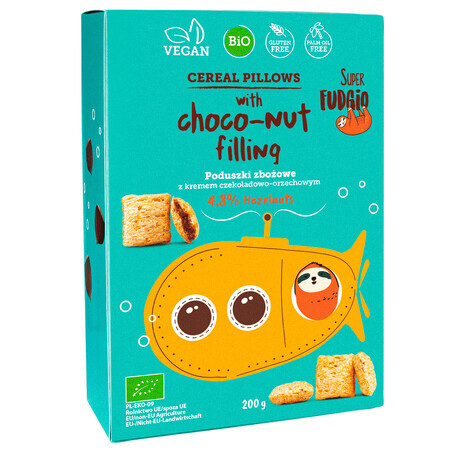 Cereales ecológicos rellenos de chocolate y avellanas, 200 g, Super Fudgio