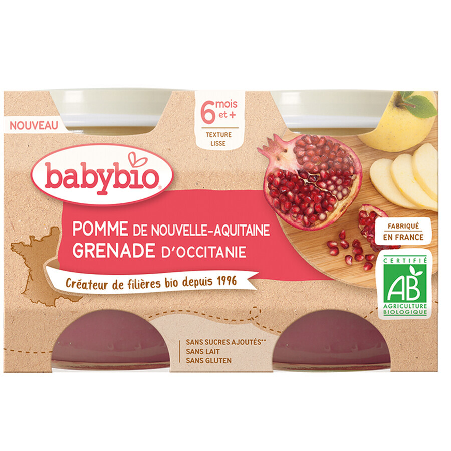 Puré de manzana y granada bio, 2 x 130 g, BabyBio