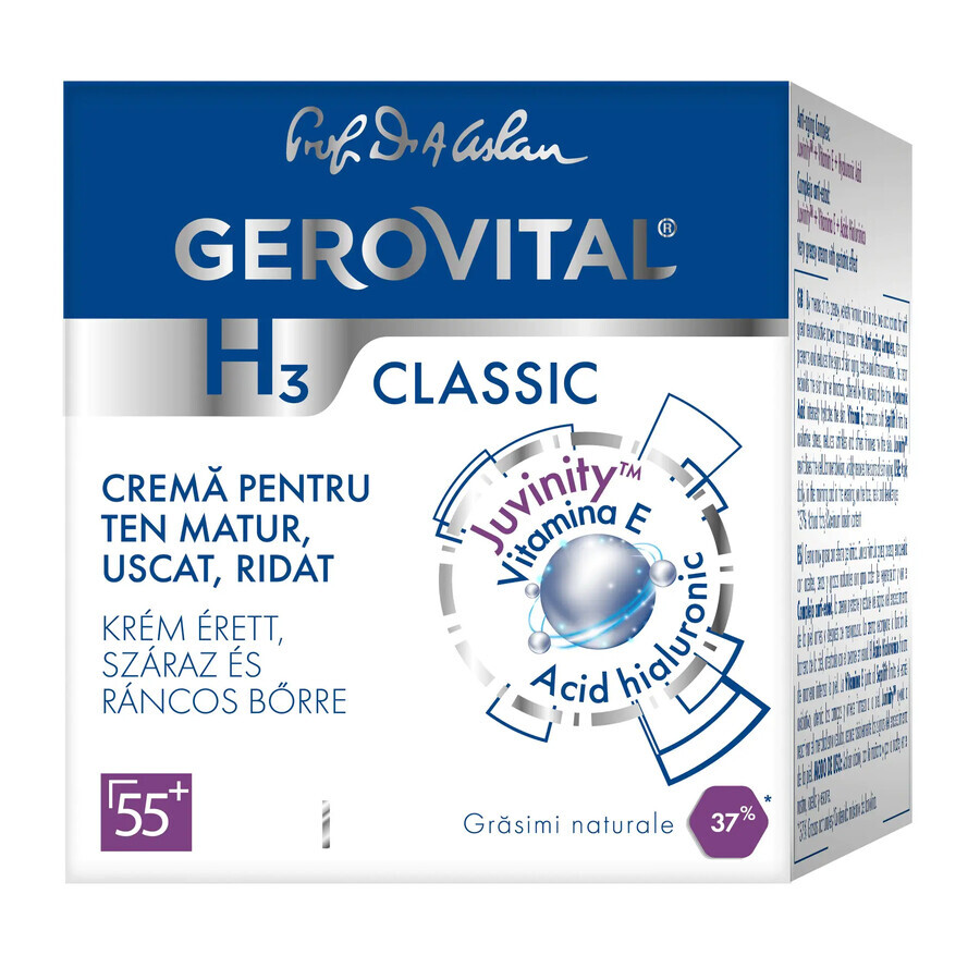 Crema para piel madura, seca y arrugada Gerovital H3 Classic 55+, 50 ml, Farmec