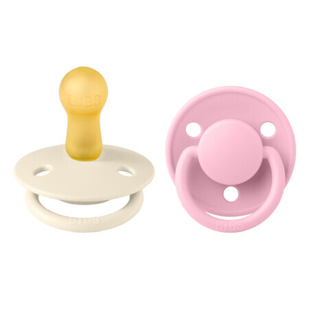 Set 2 suzete cu tetina rotunda din latex De Lux, +6 luni, Ivory - Baby Pink, Bibs