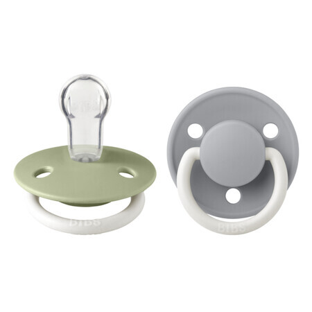 Set de 2 chupetes fosforescentes con tetina redonda universal de silicona De Lux Glow, 0 - 3 años, Sage - Cloud, Baberos