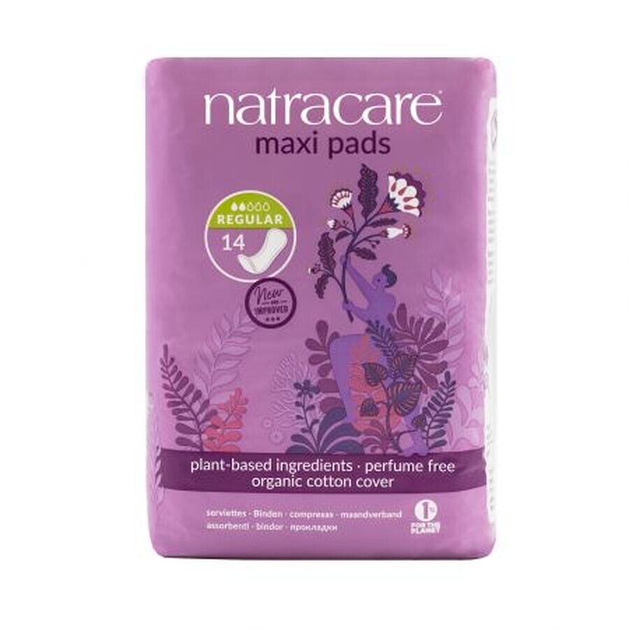 Bio maxi pads normaal zonder vleugels, (2 druppels), 14 stuks, Natracare