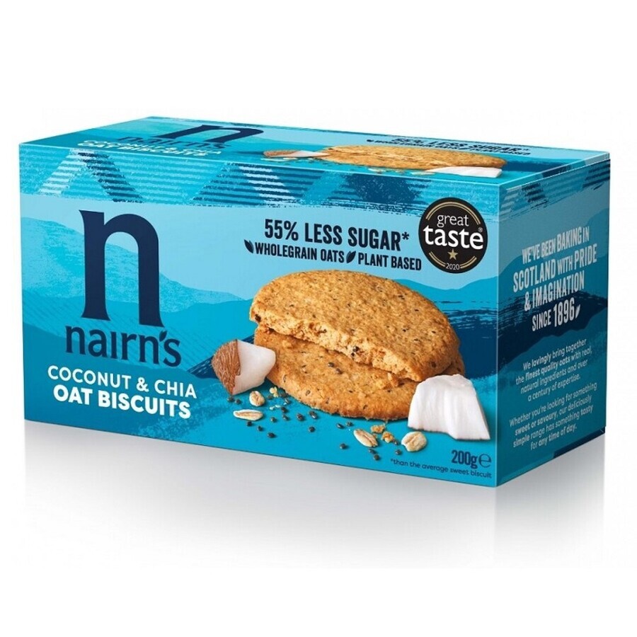 Galletas integrales de avena con coco y semillas de chía, 200 g, Nairns