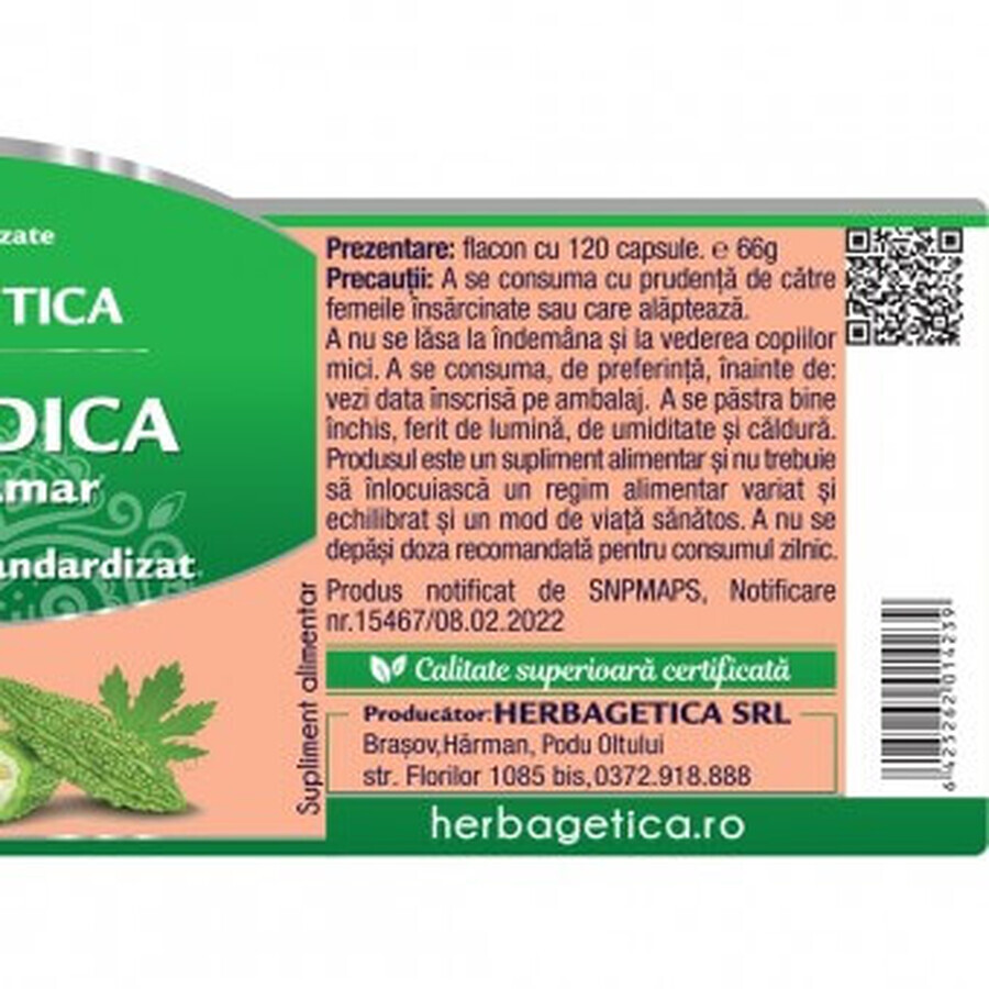 Estratto di cetriolo amaro Momordica, 120 capsule, Herbagetica