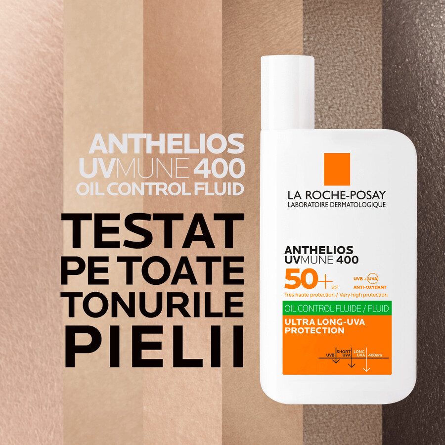 La Roche-Posay Anthelios Zonnebeschermingsvloeistof SPF 50+ voor gezicht UVmune 400 Oil Control, SPF 50+, 50 ml