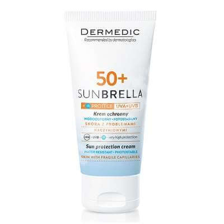 Crema de protección solar SPF 50+ para piel normal-seca y piel sensible con capilares frágiles, 50 g, Dermedic