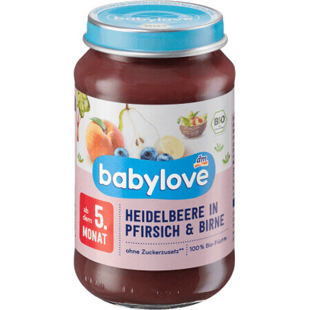 Babylove Bosbessenpuree met perziken en peren ECO, 5+, 190 g