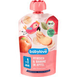 Babylove Puré de melocotón con plátano y manzana ECO, 12+, 100 g