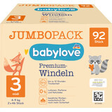 Babylove Pañales jumbo Premium número 3, 92 unidades