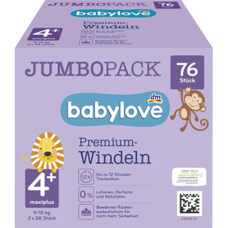 Babylove Premium jumbo nappies size 4+, 76 pcs