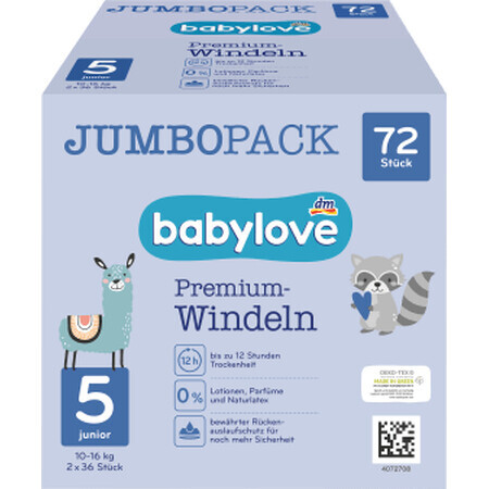 Babylove Premium Jumbowindeln Nummer 5, 72 Stk