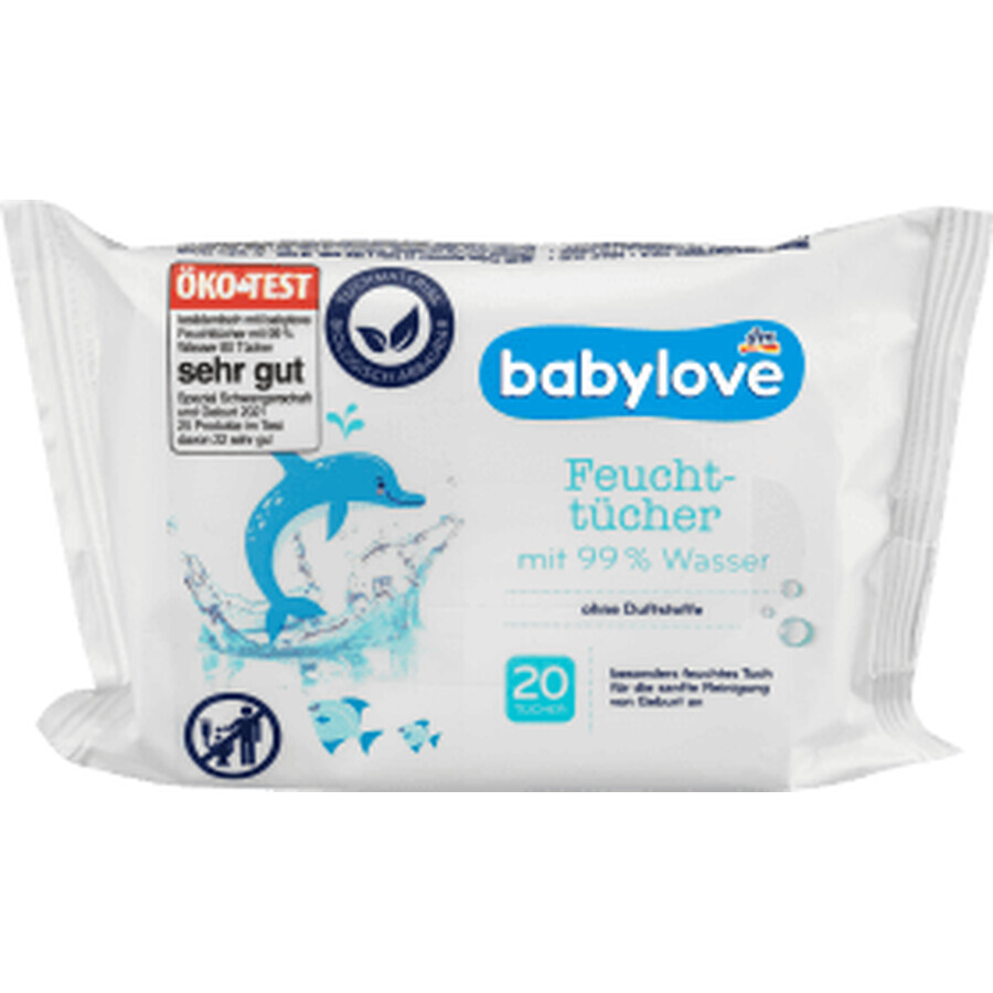 Babylove Toallitas húmedas 99% agua, 20 uds.