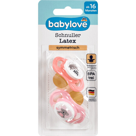 Babylove Chupete simétrico de látex a partir de 16 meses varias variantes, 2 piezas