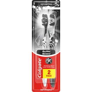 Colgate Brosse à dents Max White Charcoal Medium, 2 pièces