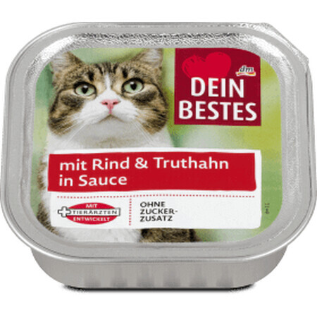 Dein Bestes casserole wet cat food with beef &amp; turkey in sauce, 100 g