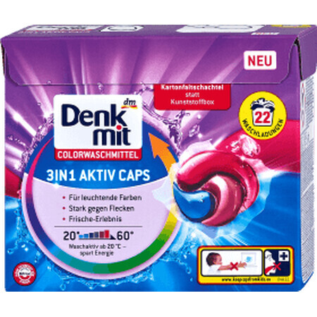 Denkmit Capsules 3in 1 wasmiddel kleur 22 wasbeurten, 22 stuks