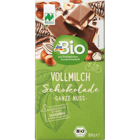 DmBio Chocolate con leche y avellanas, 100 g