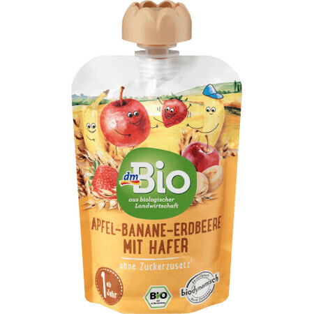 DmBio Purée de pommes avec bananes, fraises et avoine 12+, 100 g