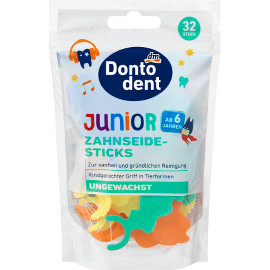 Dontodent Seda dental sin recubrimiento - palillos para niños, 32 unid.