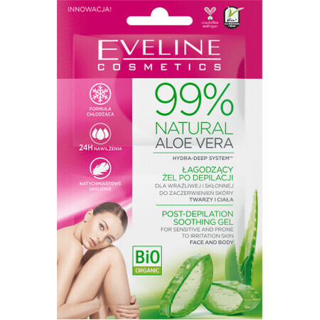 Eveline Cosmetics Gel calmante para después del afeitado con 99% de aloe vera natural, 10 ml