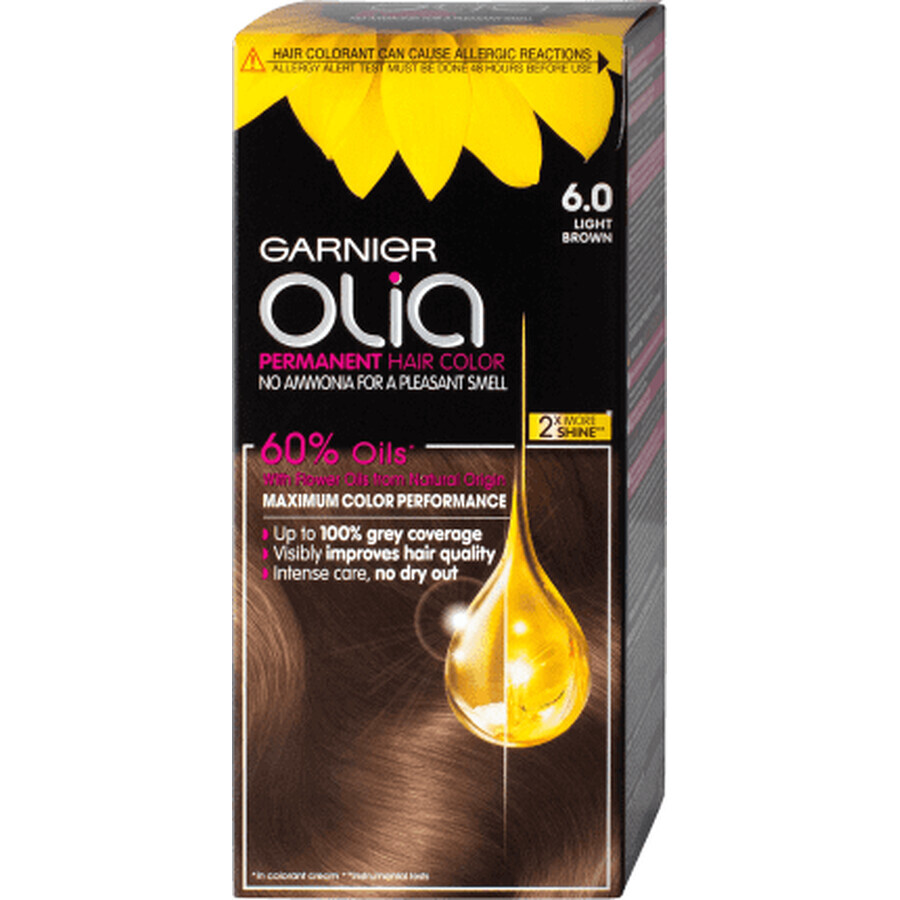 Garnier Olia ammoniavrije permanente haarverf 6.0 bruin, 1 st