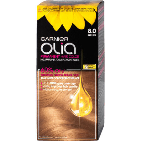 Garnier Olia ammoniavrije permanente haarverf 8.0 blond, 1 st