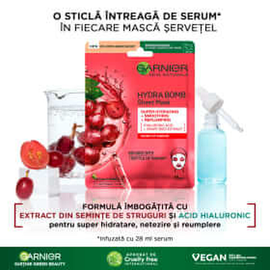 Garnier Skin Naturals Mască șervețel pentru față cu semințe de struguri și acid hialuronic, 1 buc