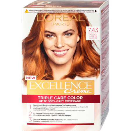 Loreal Paris EXCELLENCE CREME Tinte permanente con amoníaco 7.43, 1 ud.