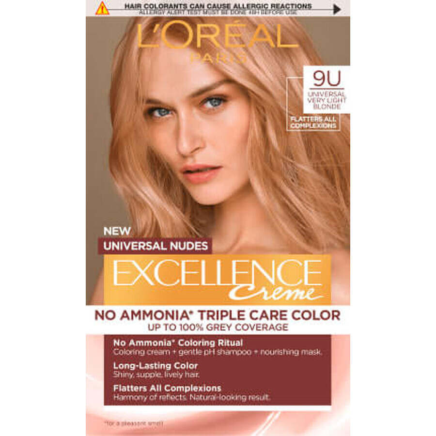 Loreal Paris EXCELLENCE CREME Permanent hair colour 9U light blonde, 1 pc