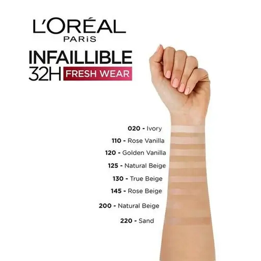 Loreal Paris Infaillible 32H Base de maquillaje Fresh Wear 125 Beige Natural, 30 ml