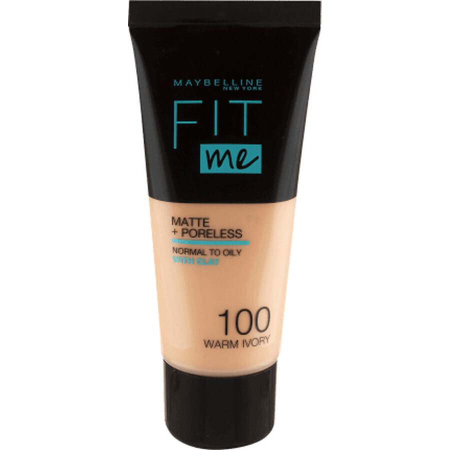 Maybelline New York Base de Maquillaje Fit Me Matte &amp; Poreless 100 Warm Ivory, 30 ml