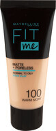 Maybelline New York Base de Maquillaje Fit Me Matte &amp;amp; Poreless 100 Warm Ivory, 30 ml