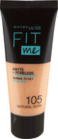 Maybelline New York Base de Maquillaje Fit Me Matte &amp;amp; Poreless 105 Natural Ivory, 30 ml