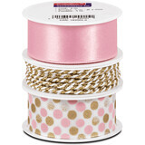 Profissimo Gift ribbon set pink/gold-gold-white, 11 m