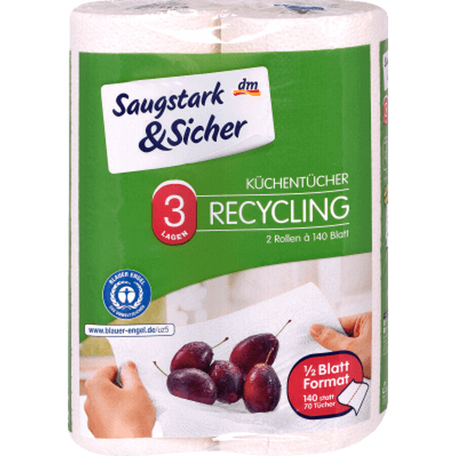 Saugstark&amp;Sicher Paños de cocina Reciclaje de 3 capas 280 hojas, 2 uds.