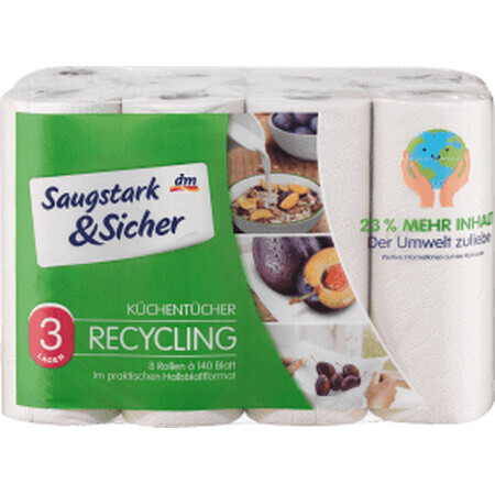 Saugstark&Sicher Recycling Essuie-tout 3 plis, 8 pcs